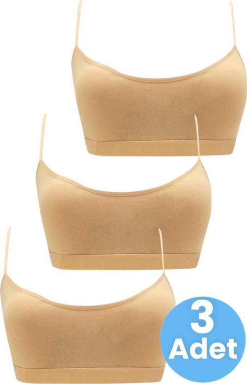 Kız Çocuk 3'Lü Pedli Pamuklu Ince Askılı Büstiyer Günlük Alıştırma Sütyeni Ten 12-14 Yaş