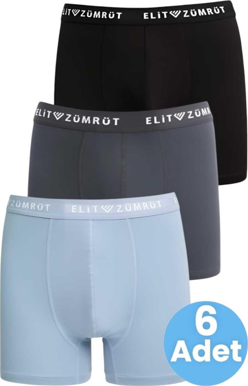 Erkek Pamuklu Likralı 6'Lı Boxer Siyah - Füme - Mavi 2XL