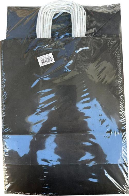 Büküm Saplı Kraft Kağıt Çanta Karton Hediyelik Poşet Torba - Siyah - 18x24 Cm. - 25 Adetlik 2 Paket