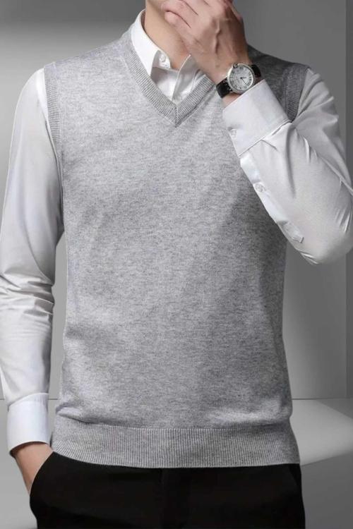 Erkek V Yaka Triko Tüylenmez Süveter Erkek Slim Fit Süveter Gri S