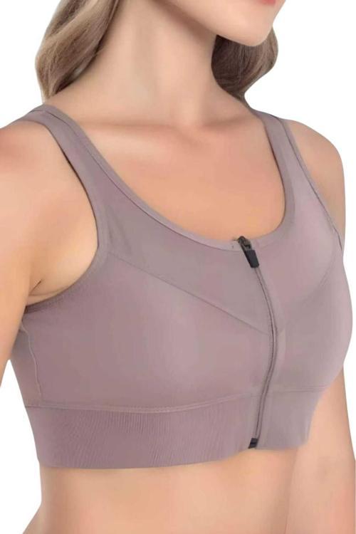 Kadın Fermuarlı Büstiyer Kadın Fermuarlı Crop Vizon S-M