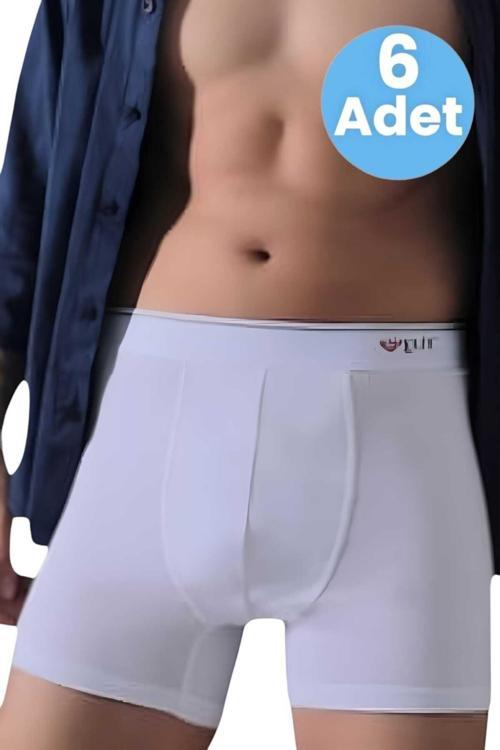 Erkek  Likralı Pamuklu 6'Lı  Boxer Beyaz L