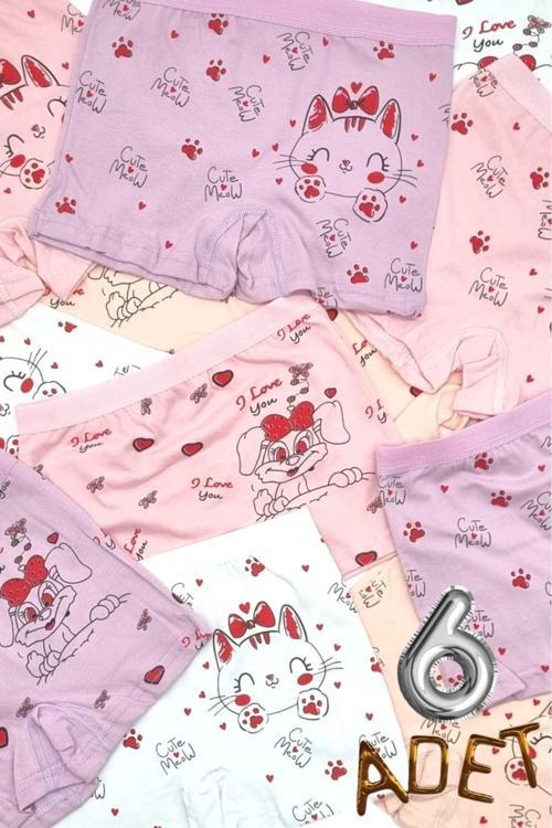 Kız Çocuk %100 Pamuklu 6'Lı Boxer Çok Renkli 4-5 Yaş