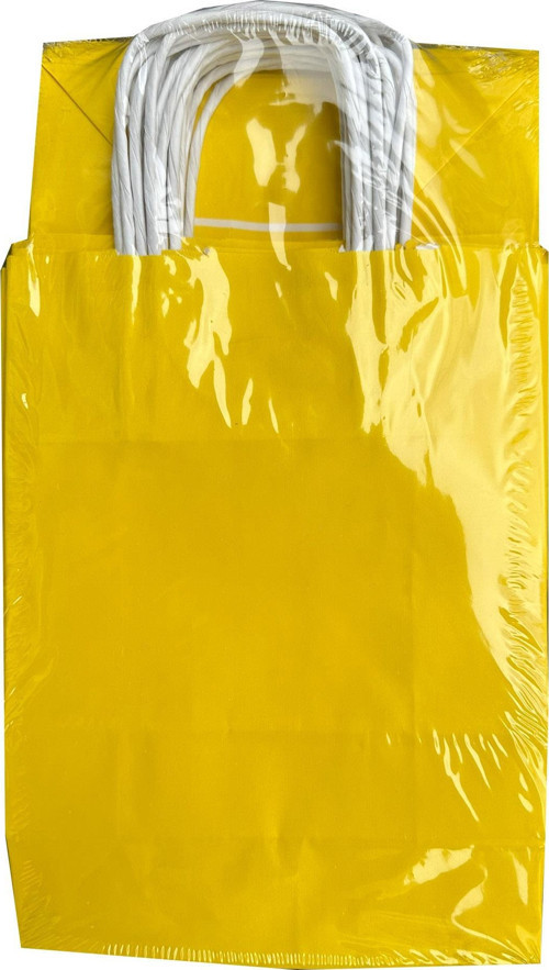 Büküm Saplı Kraft Kağıt Karton Hediye Çanta Poşet Torba - Sarı 2 - 25x31 Cm. - 25 Adetlik 2 Paket