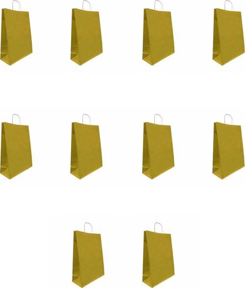 Büküm Saplı Kraft Kağıt Karton Hediyelik Çanta Poşet Torba - Altın - 25x31 Cm. - 10 Adetlik 1 Paket