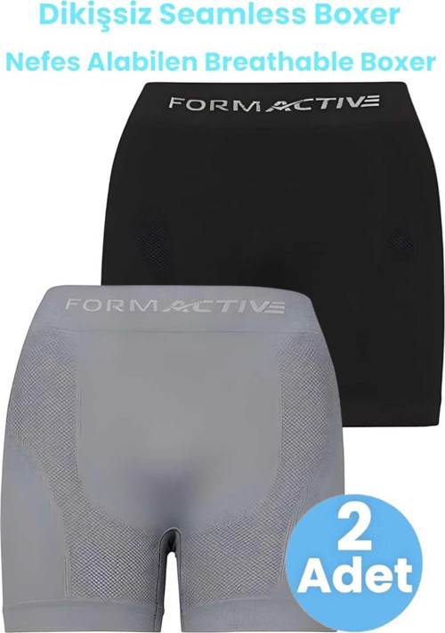 Erkek Dikişsiz/Seamless Nefes Alabilen Boxer 2'Li Set Siyah - Gri M-L