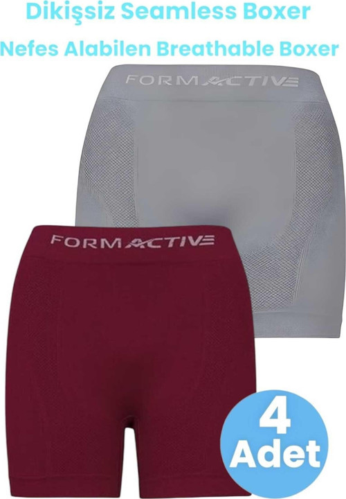 Erkek Dikişsiz/Seamless Nefes Alabilen Boxer 4 Adet Gri - Bordo M-L