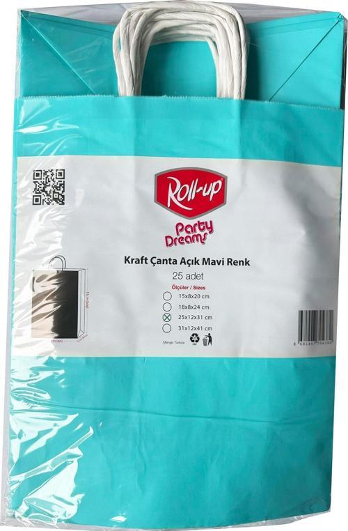Büküm Saplı Kraft Kağıt Karton Hediyelik Çanta Poşet Torba - Mavi 2 - 25x31 Cm. - 25 Adetlik Paket