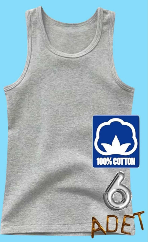 Erkek Çocuk Premium % 100 Pamuklu 6'Lı Penye Atlet Gri 3-4 Yaş