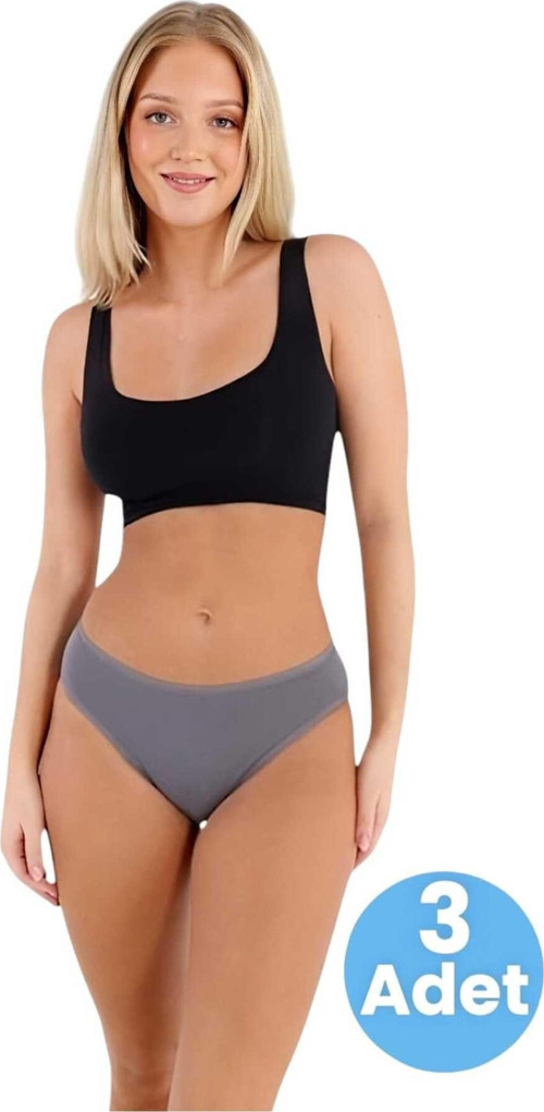 Kadın Pamuklu Penye Süprem Kumaş Bikini Külot Kadın Bikini Külot 3 Adet Gri S-M