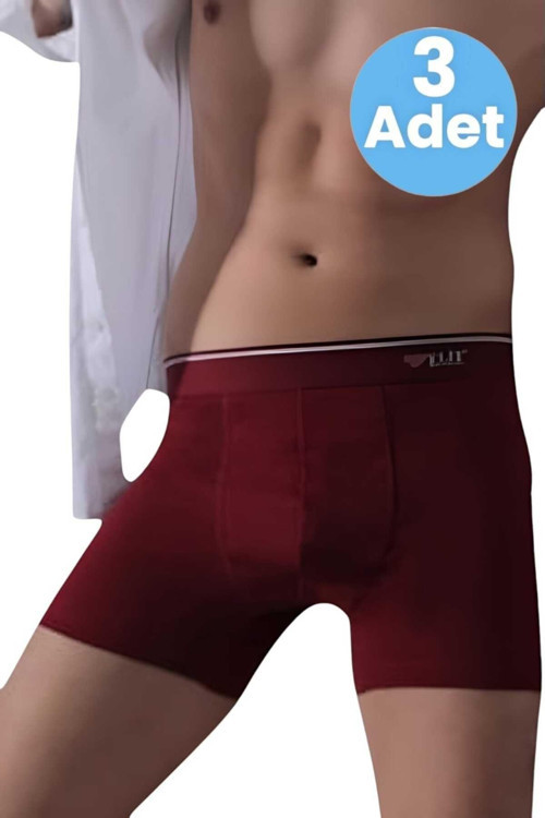 Erkek Likralı Pamuklu 3'Lü Boxer Bordo M