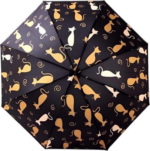 Kedi Desenli Canlı Lüx Baskılı Rüzgara Dayanıklı 8 Telli Katlanabilir Manuel Şemsiye Siyah