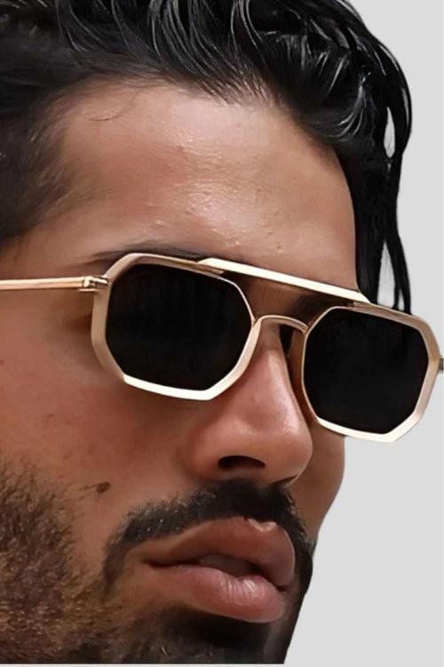 Erkek Steampunk Michael Gold Metal Güneş Gözlüğü Siyah