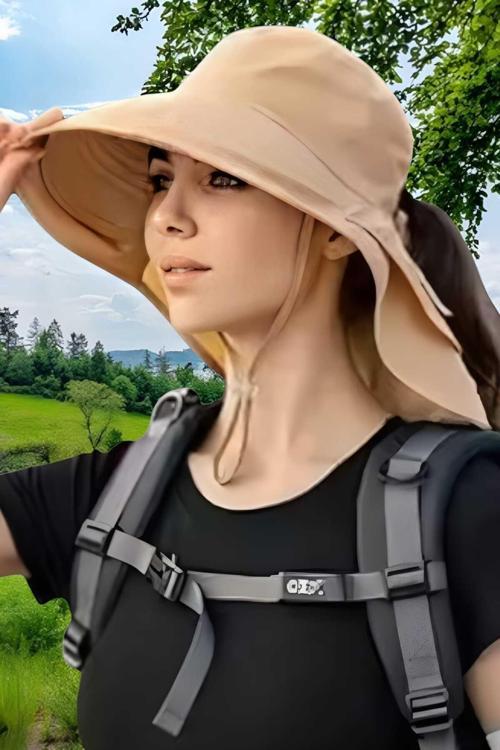 Kadın Güneş Korumalı Geniş Siperli Şapka Outdoor Şapka Plaj Şapkası Camel Standart