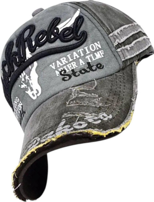 Unisex Pamuklu Black Rebel Eskitme Kep Şapka Siyah - Gri Standart