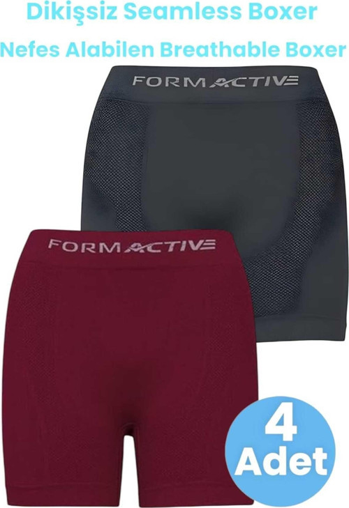 Erkek Dikişsiz/Seamless Nefes Alabilen Boxer 4 Adet Füme - Bordo M-L