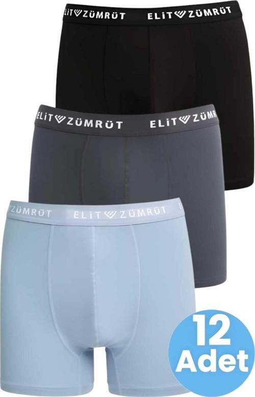 Erkek Pamuklu Likralı  12'Li  Boxer Siyah - Füme - Mavi XL