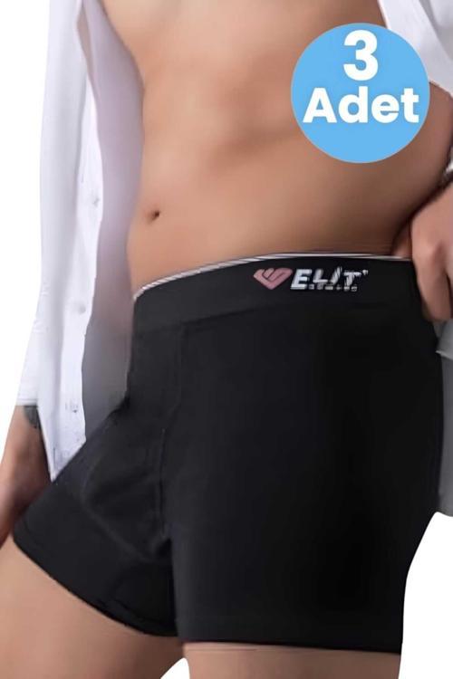 Erkek  Likralı Pamuklu 3'Lü  Boxer Siyah L