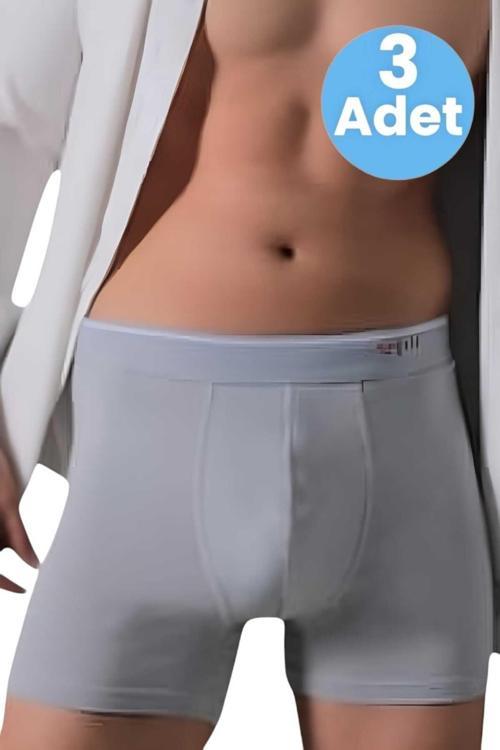 Erkek  Likralı Pamuklu 3'Lü  Boxer Gri M