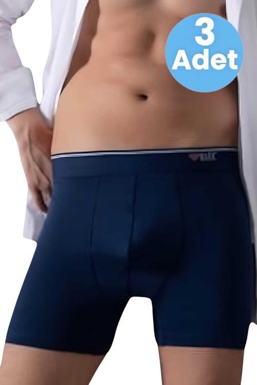 Erkek  Likralı Pamuklu 3'Lü  Boxer Lacivert XL