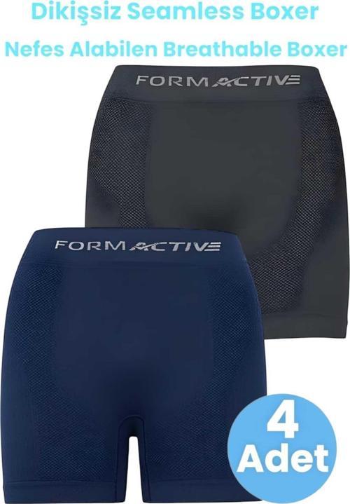 Erkek Dikişsiz/Seamless Nefes Alabilen Boxer 4 Adet Füme - Lacivert L-XL