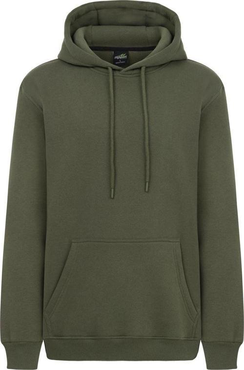 5017  Erkek Yumuşacık Kapüşonlu Organik Pamuk Kanguru Cepli Regular Haki Sweatshirt