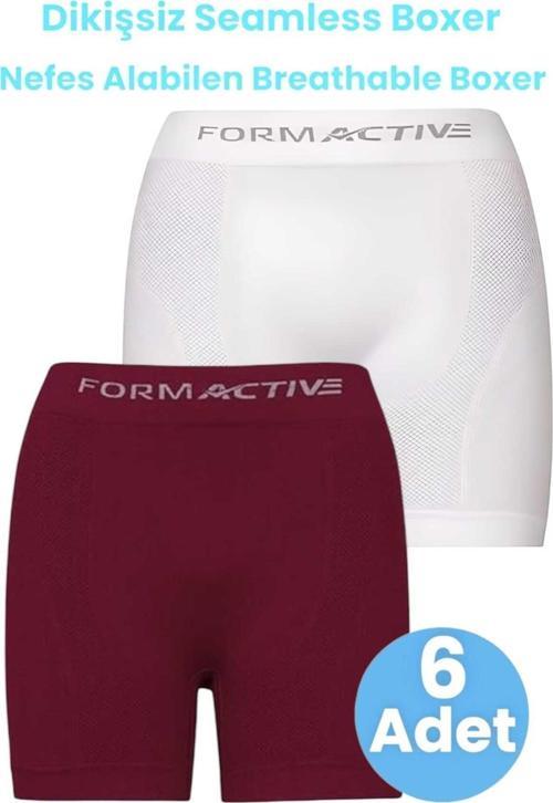 Erkek Dikişsiz/Seamless Nefes Alabilen Boxer 6 Adet Beyaz - Bordo M-L