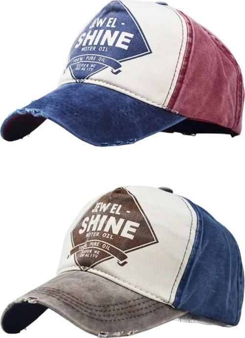 Unisex Eskitme Jewel Shine Ayarlanabilir Beyzbol Kep Şapka Baseball Şapka 2'Li Set Lacivert - Kahverengi