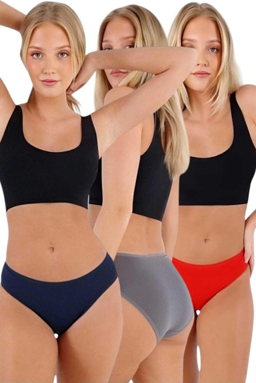 Kadın Pamuklu Penye Süprem Kumaş Bikini Külot Kadın Bikini Külot 3 Renk Lacivert - Gri - Kırmızı S-M