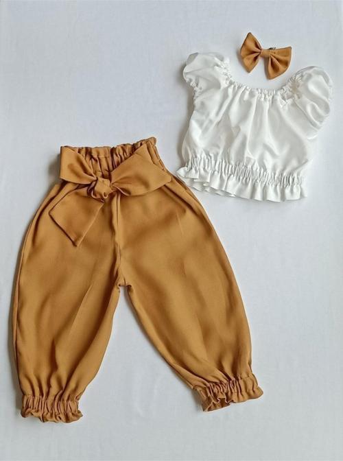 Kız Bebek Çocuk Tarçın Büstiyerli Pantolon Takım