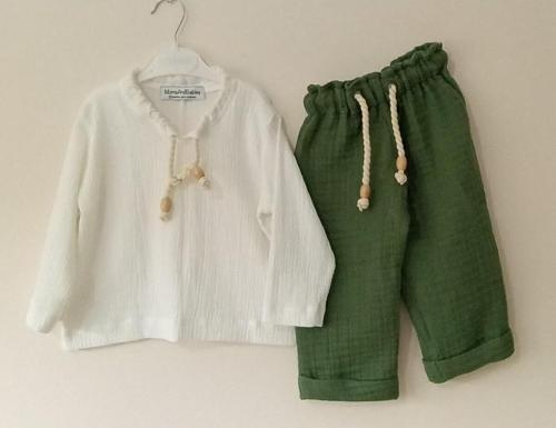 Çocuk Müslin Pantolon Tişörtlü Pantolon Takım 0-5 Yaş