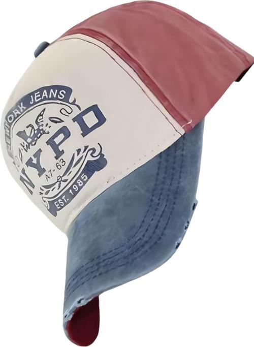 Unisex Pamuklu Nypd Eskitme Kep Şapka Lacivert - Kırmızı Standart