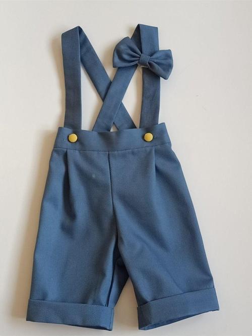 Erkek Bebek-Çocuk Mavi Şort Salopet Pantolon