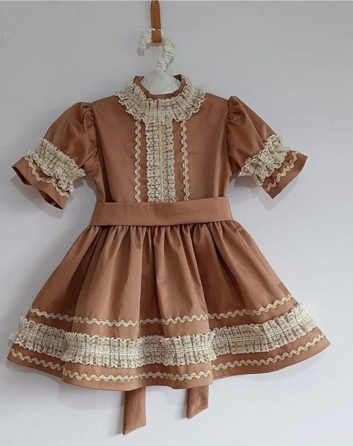 Kız Bebek Kahverengi Vintage Fistolu Elbise