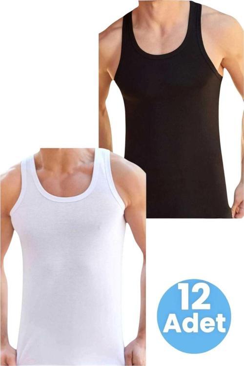 Erkek Pamuklu 2 Renk 12'Li Atlet Siyah - Beyaz XL