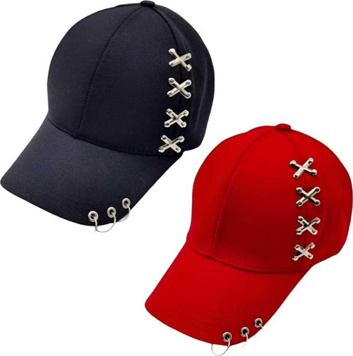 Unisex Punk Master Baseball Kep Şapka 2'Li Set Siyah - Kırmızı