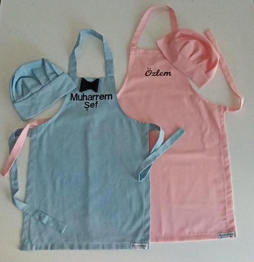 Anne Kız-Erkek Çocuk Mutfak Ve Etkinlik Önlüğü Pembe 0-12 Yaş Beden Su İtici Kumaş İsme Özel