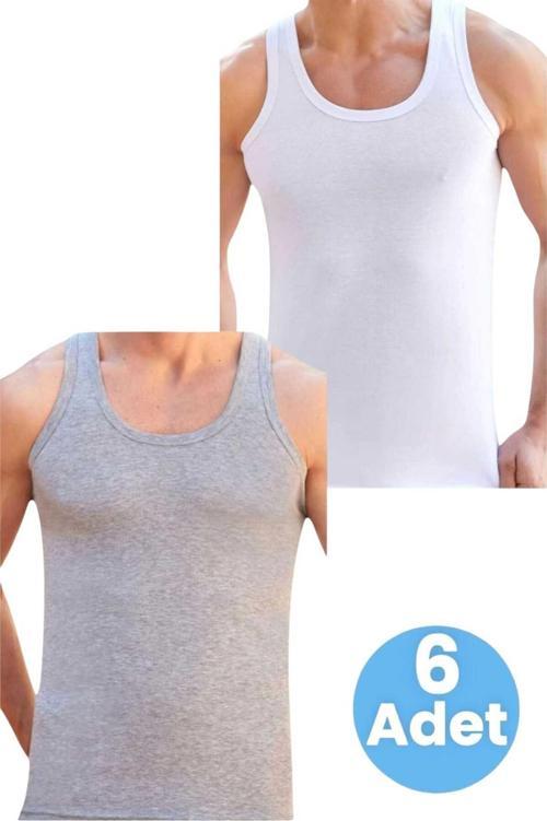 Erkek Pamuklu 2 Renk 6'Lı Atlet Beyaz - Gri L