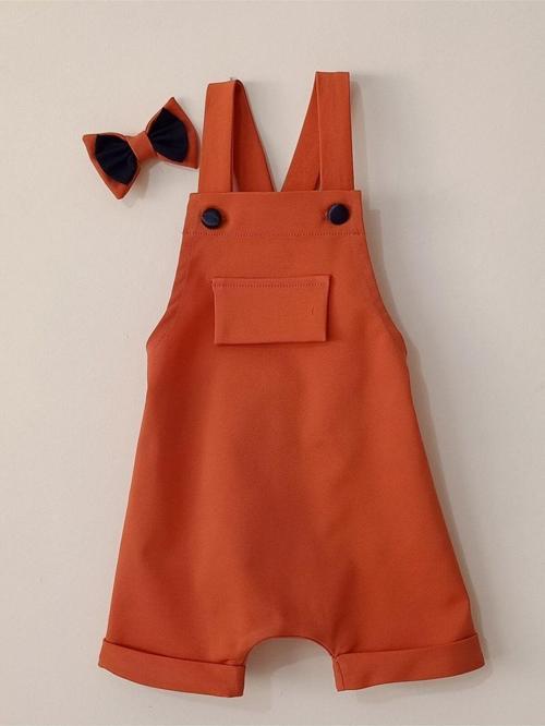 Erkek Bebek Turuncu Bahçıvan Şort Takım