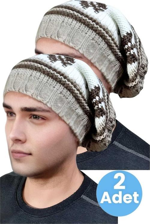 2'Li Erkek Kar Tanesi Desenli Örgü Triko Bere Çok Renkli