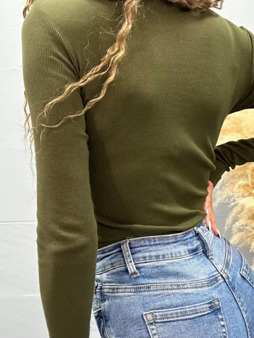 Haki Yeşil Boğazlı Body 1.Sınıf Kaşkorse Kumaş