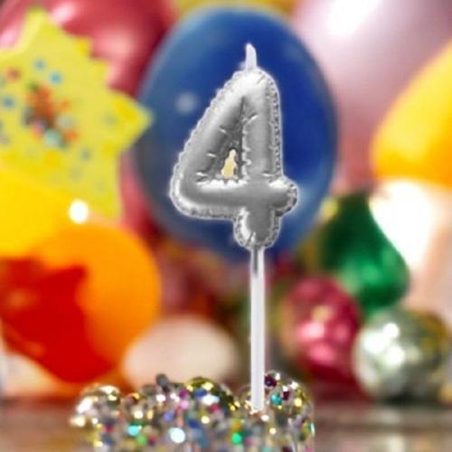 GÜMÜŞ DOĞUM GÜNÜ BALON ŞEKLİNDE MUM PASTA MUMU 4 NUMARA