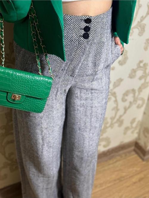 Kaz Ayağı Desenli Oversize Palazzo Kaşe Pantolon