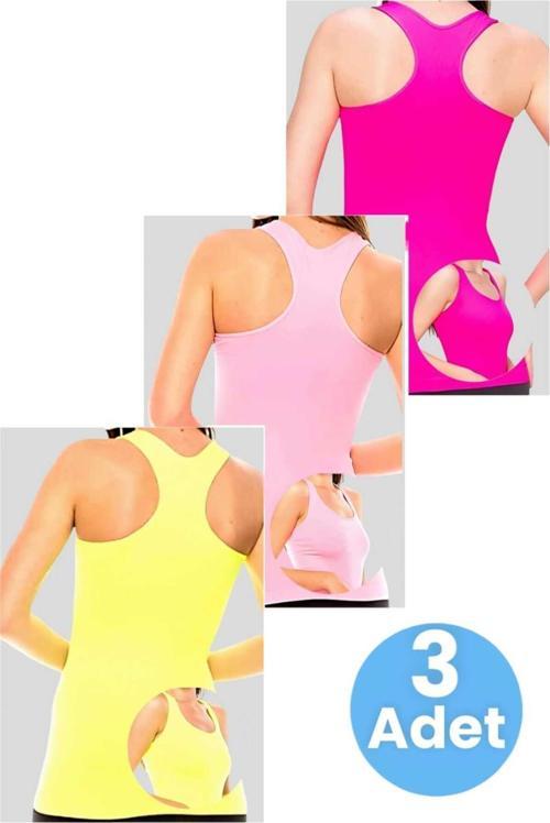 Kadın Sporcu Atlet Fitness Atlet Pilates Atlet Yoga Atlet 3 Renk Fuşya - Pembe - Sarı Standart
