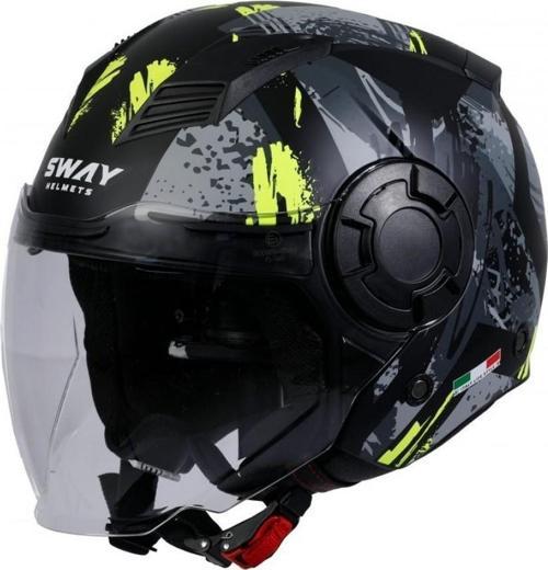 Sw766 Yarım Yazlık Kask Poıson Matt Black Grey Yellow Güneş Vizörlü