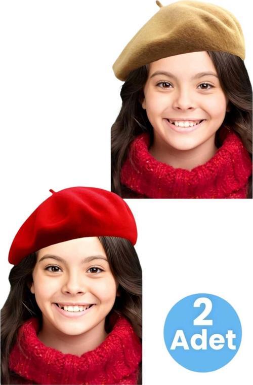 Kız Çocuk Fransız 2'Li Ressam Bere Vizon - Kırmızı