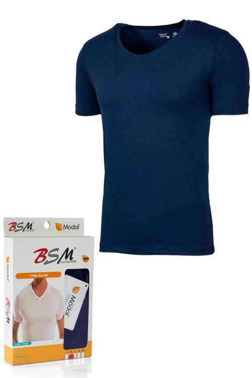 Erkek V Yaka Modal Pamuklu Lacivert Body T-Shirt