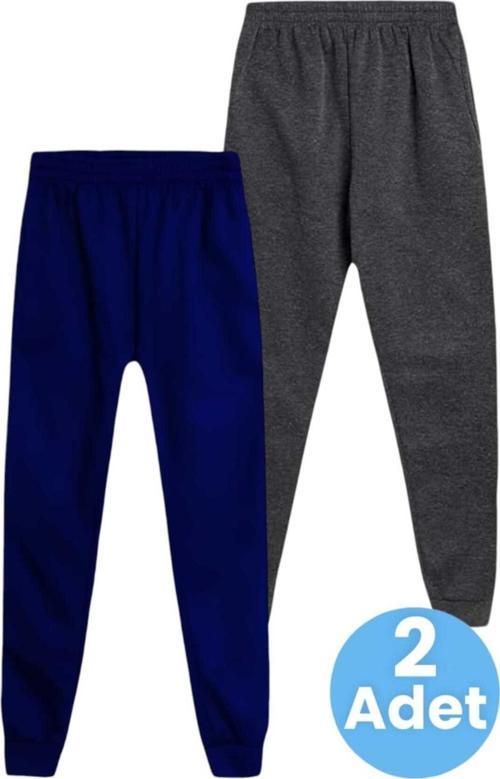 Çocuk Unisex Beli Lastikli Jogger Eşofman Altı 2'Li Set Lacivert - Füme 9 Yaş