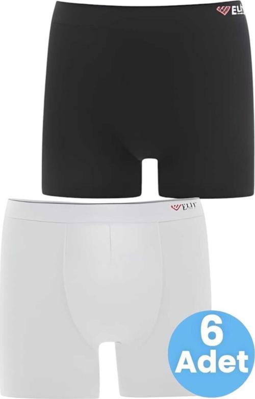 Erkek  6'Lı  Pamuklu  Likralı  Boxer Siyah - Beyaz M