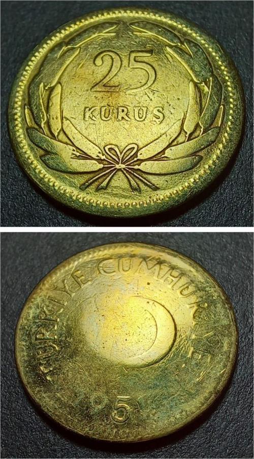 3996368023ddbc897b 25 Kuruş 1951 değerli sene ÇT+ eski yabancı madeni para